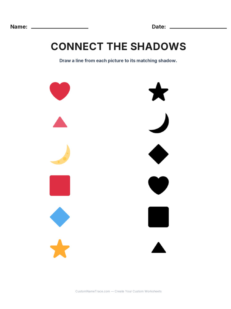 Kindergarten Connect the Shadows logic worksheet 14 for kids