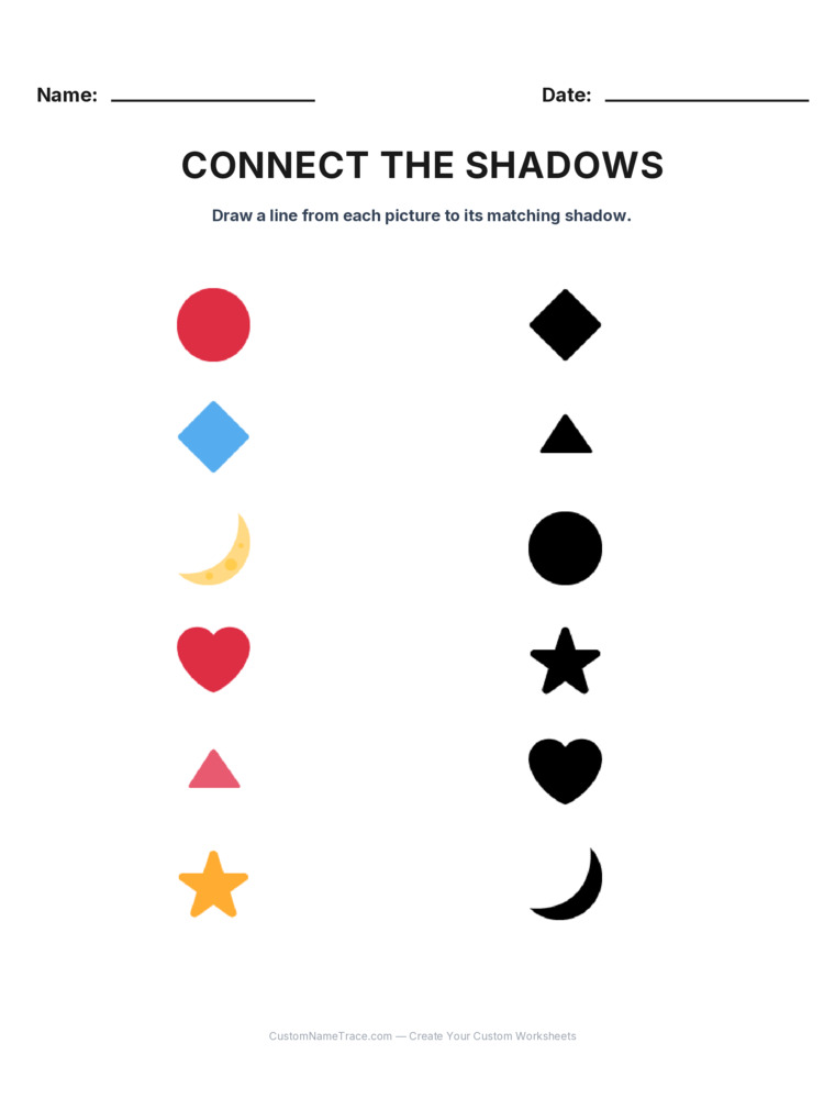 Kindergarten Connect the Shadows logic worksheet 15 for kids