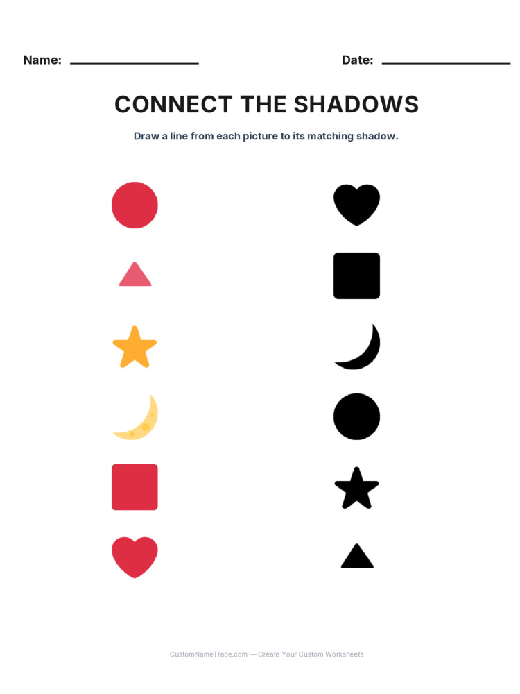 Kindergarten Connect the Shadows logic worksheet 16 for kids