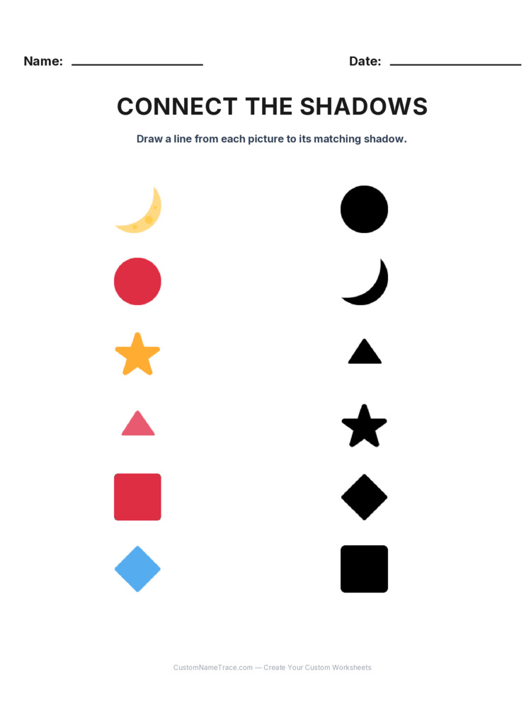 Kindergarten Connect the Shadows logic worksheet 17 for kids