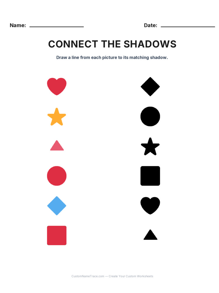 Kindergarten Connect the Shadows logic worksheet 18 for kids