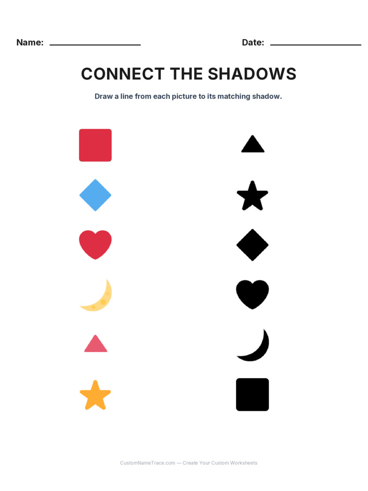 Kindergarten Connect the Shadows logic worksheet 19 for kids