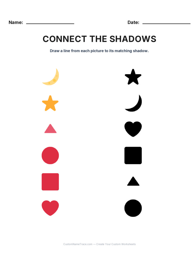 Kindergarten Connect the Shadows logic worksheet 20 for kids
