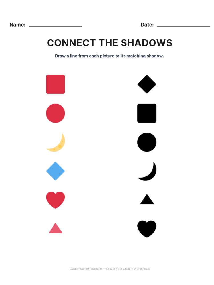 Kindergarten Connect the Shadows logic worksheet 21 for kids