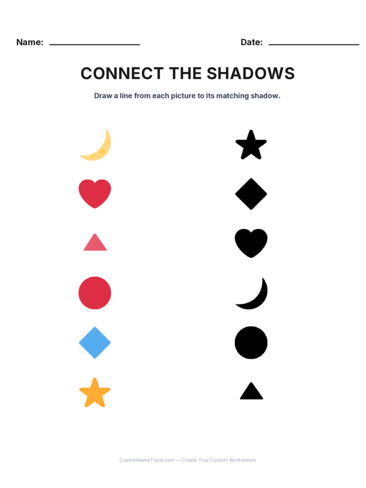 Kindergarten Connect the Shadows logic worksheet 22 for kids