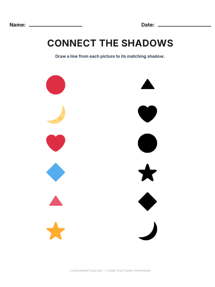 Kindergarten Connect the Shadows logic worksheet 23 for kids