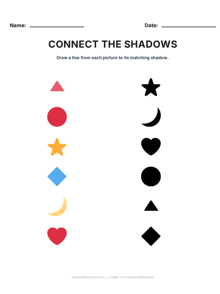 Kindergarten Connect the Shadows logic worksheet 24 for kids