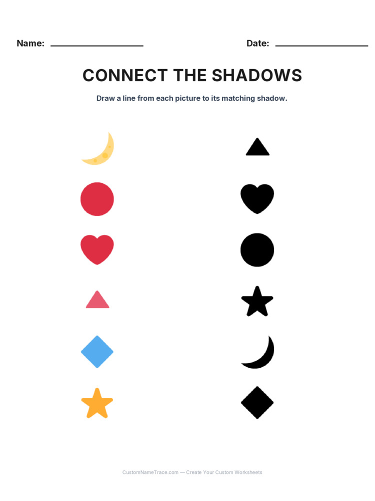 Kindergarten Connect the Shadows logic worksheet 25 for kids