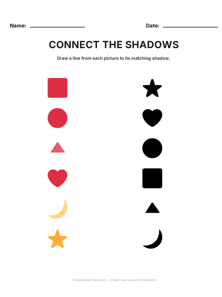 Kindergarten Connect the Shadows logic worksheet 26 for kids