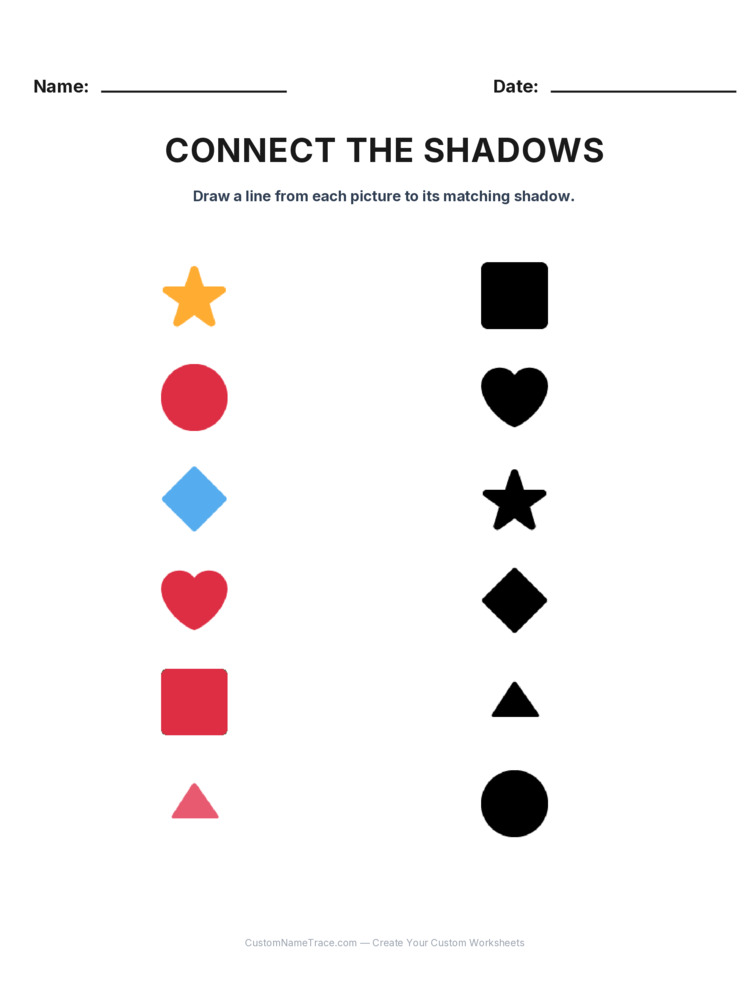 Kindergarten Connect the Shadows logic worksheet 27 for kids