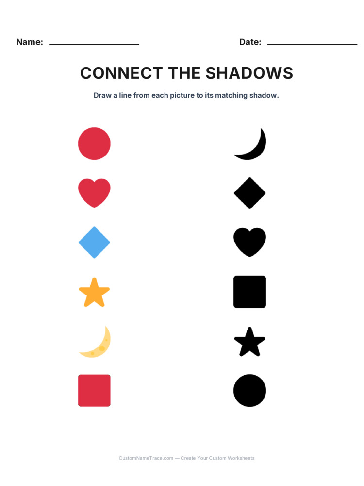 Kindergarten Connect the Shadows logic worksheet 28 for kids