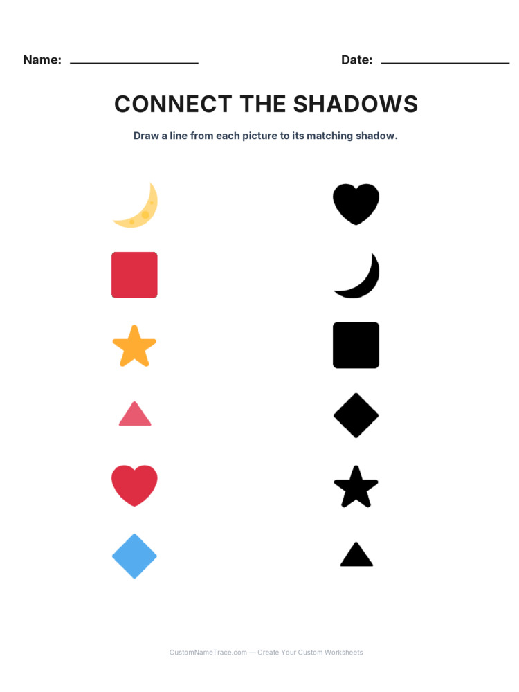 Kindergarten Connect the Shadows logic worksheet 29 for kids