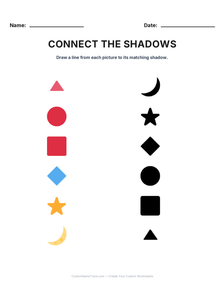Kindergarten Connect the Shadows logic worksheet 30 for kids