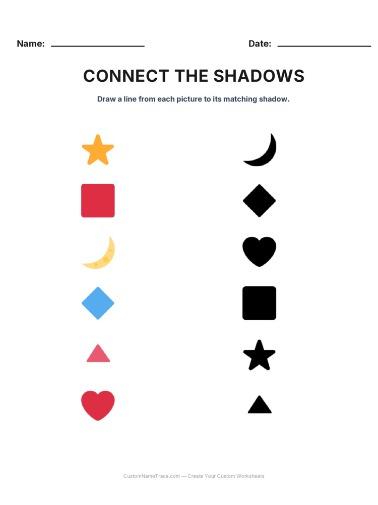 Kindergarten Connect the Shadows logic worksheet 4 for kids
