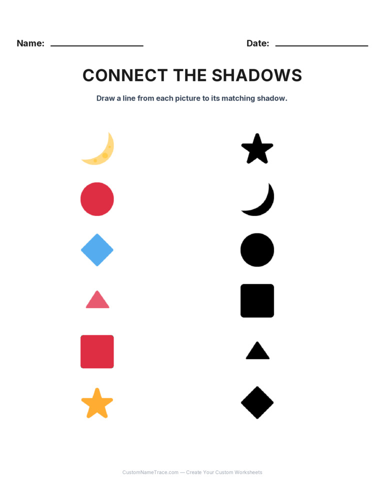 Kindergarten Connect the Shadows logic worksheet 5 for kids