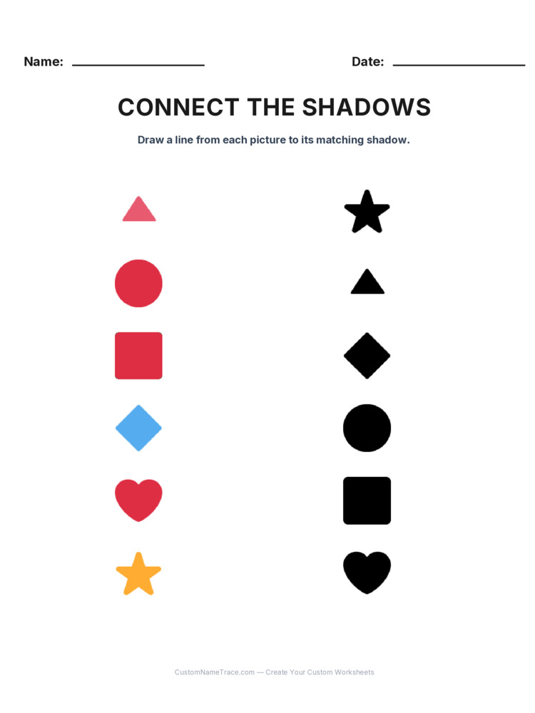 Kindergarten Connect the Shadows logic worksheet 7 for kids