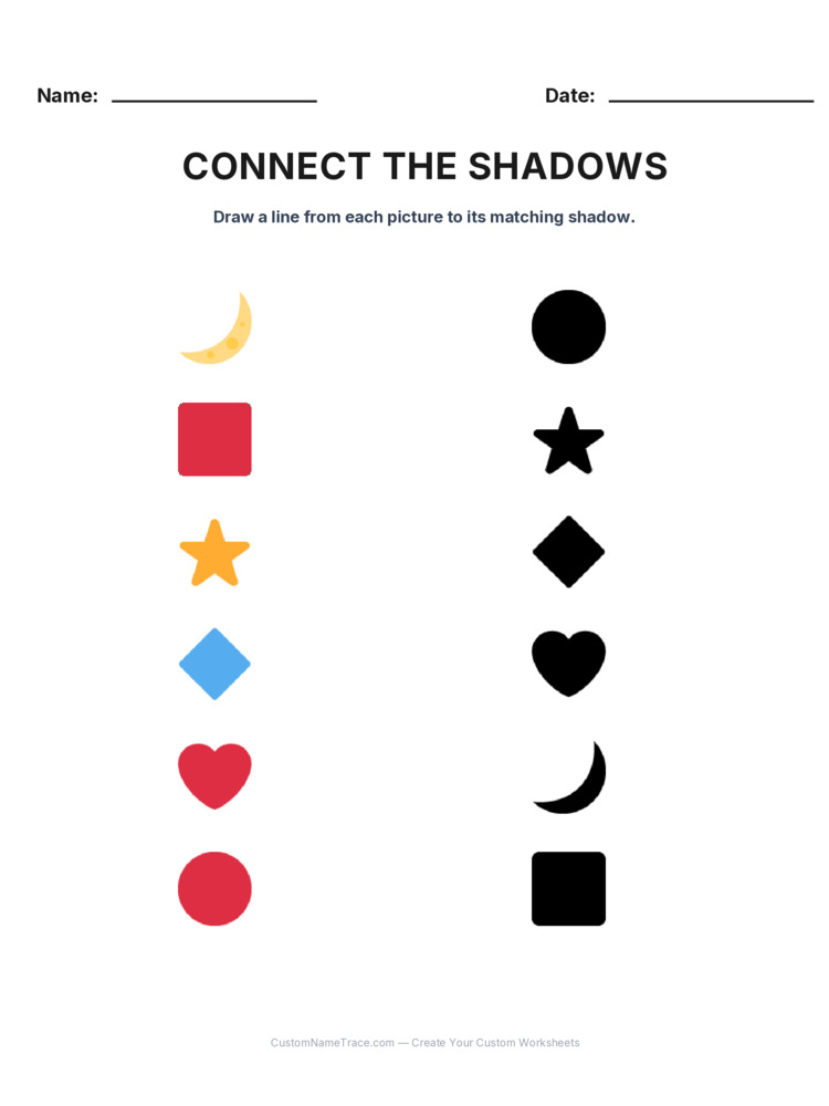 Kindergarten Connect the Shadows logic worksheet 8 for kids