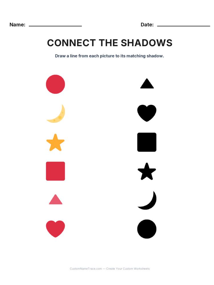 Kindergarten Connect the Shadows logic worksheet 9 for kids