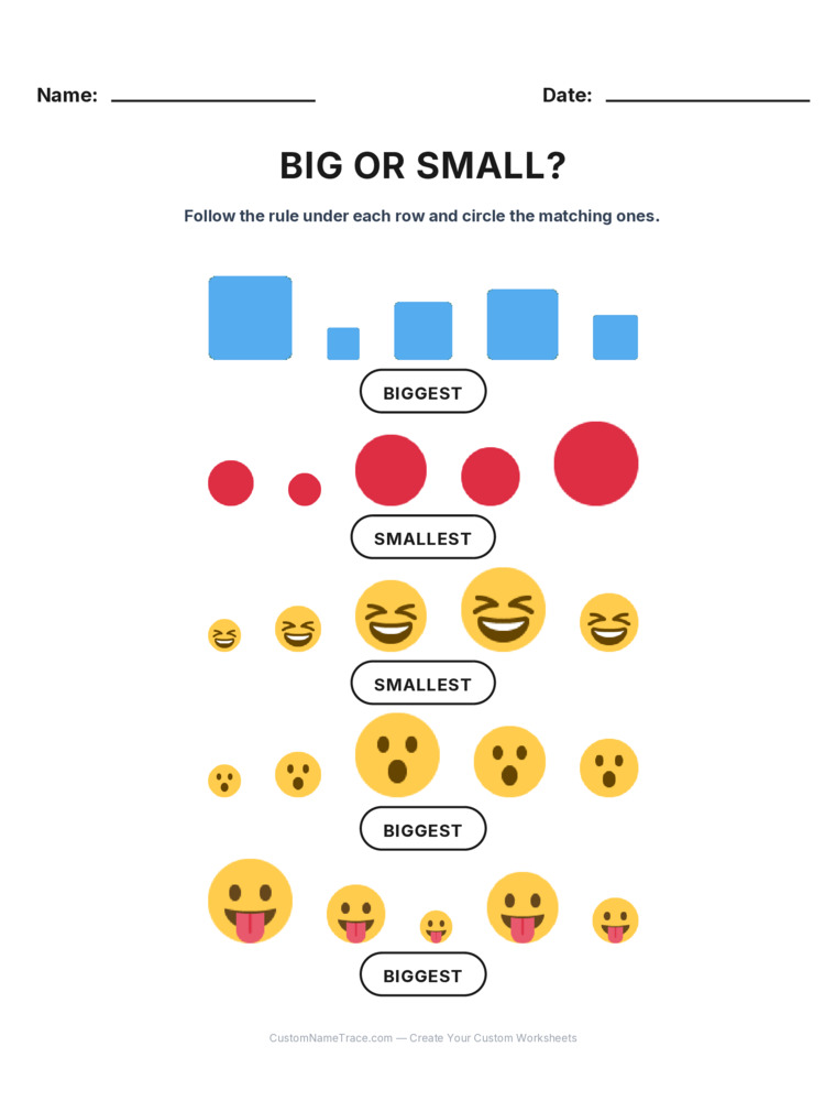 Kindergarten Size Sorting logic worksheet 1 for kids