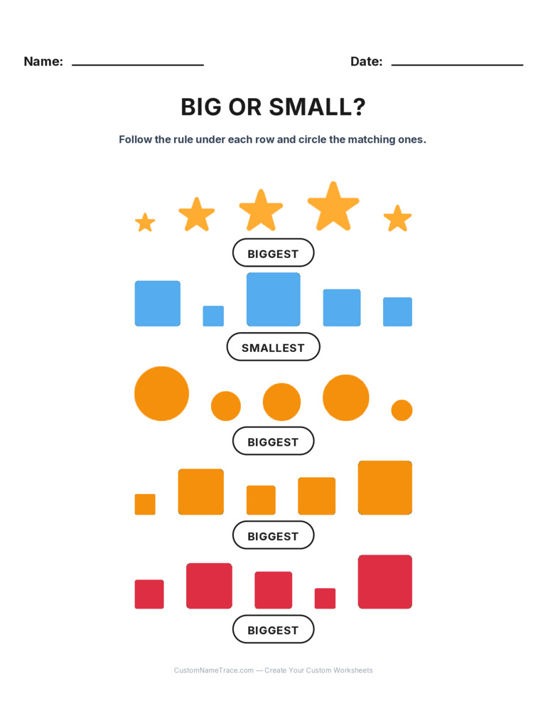 Kindergarten Size Sorting logic worksheet 10 for kids