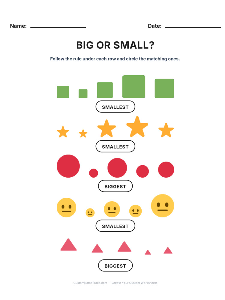 Kindergarten Size Sorting logic worksheet 14 for kids