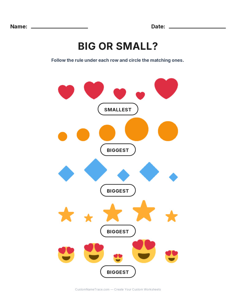 Kindergarten Size Sorting logic worksheet 15 for kids
