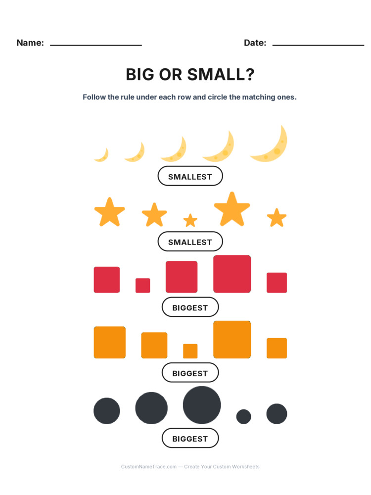 Kindergarten Size Sorting logic worksheet 17 for kids