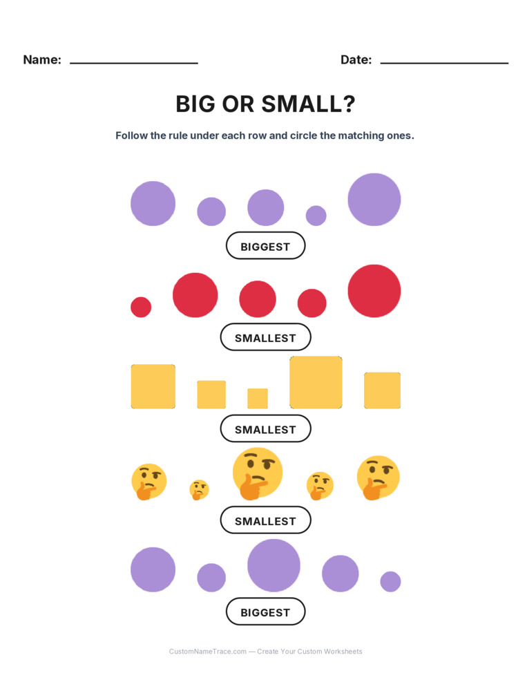 Kindergarten Size Sorting logic worksheet 18 for kids