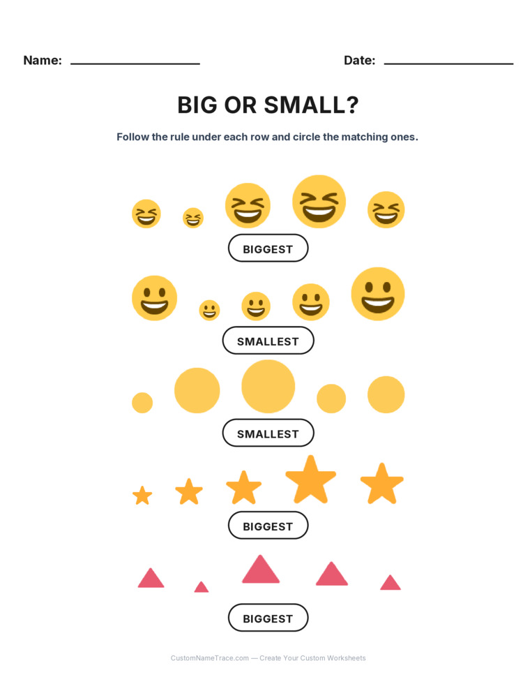 Kindergarten Size Sorting logic worksheet 2 for kids