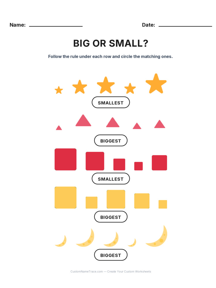 Kindergarten Size Sorting logic worksheet 20 for kids