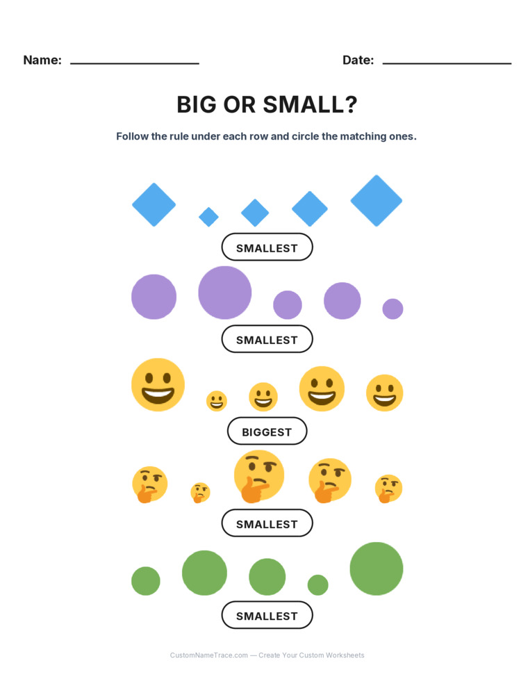 Kindergarten Size Sorting logic worksheet 23 for kids