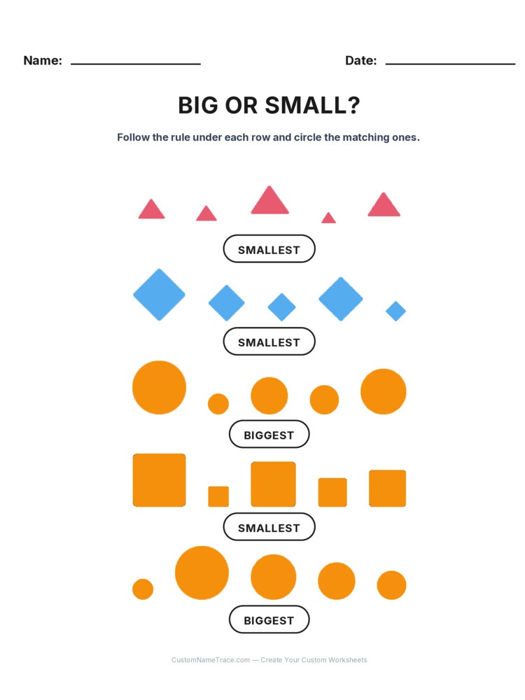 Kindergarten Size Sorting logic worksheet 24 for kids