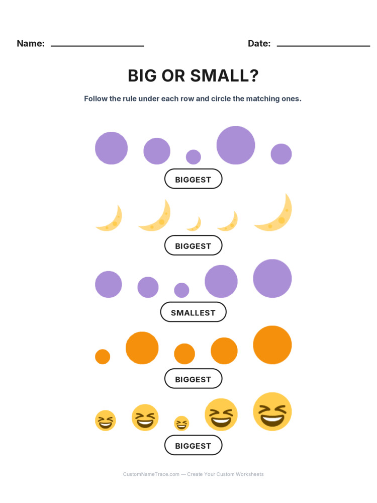 Kindergarten Size Sorting logic worksheet 26 for kids