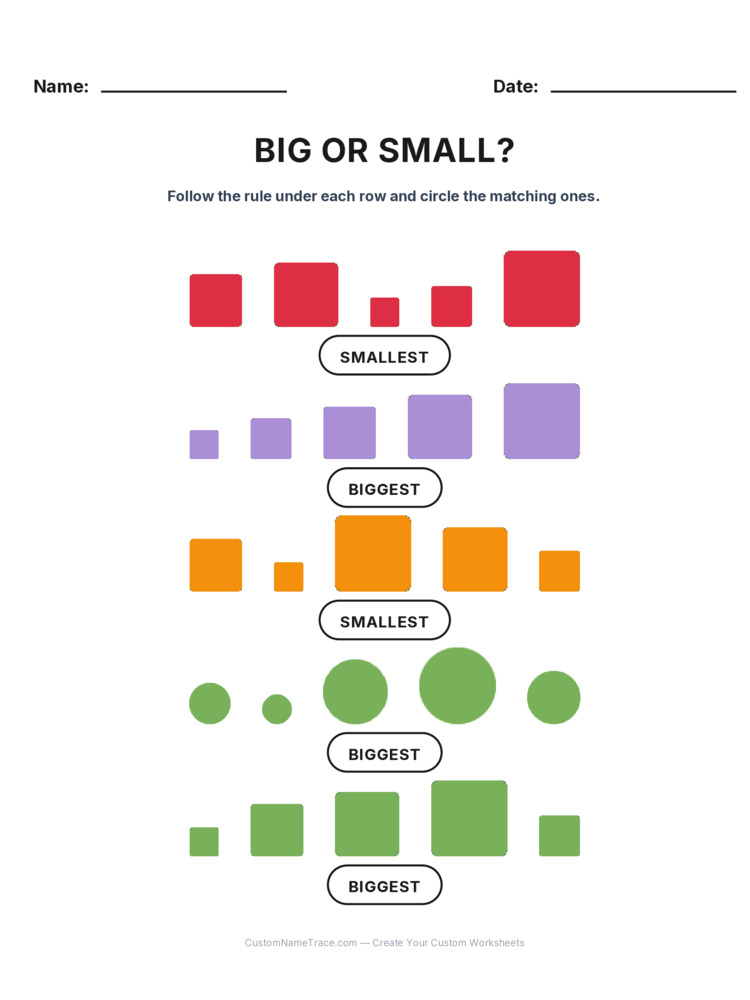 Kindergarten Size Sorting logic worksheet 27 for kids