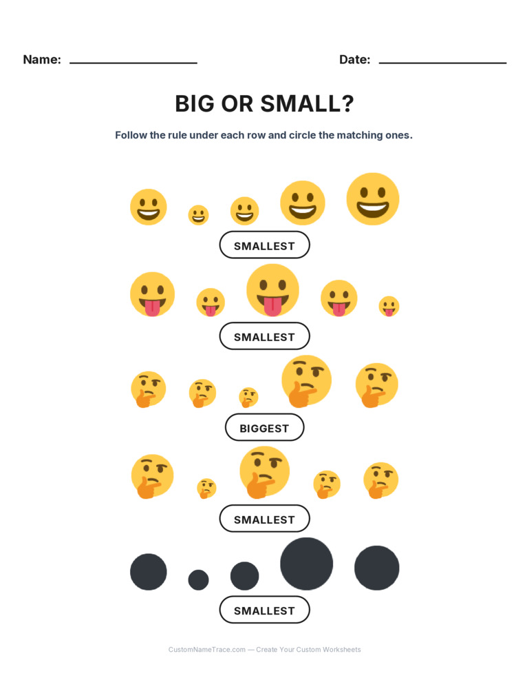 Kindergarten Size Sorting logic worksheet 29 for kids