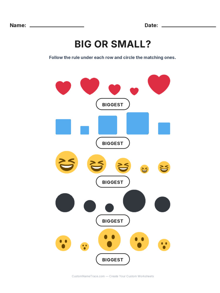 Kindergarten Size Sorting logic worksheet 3 for kids