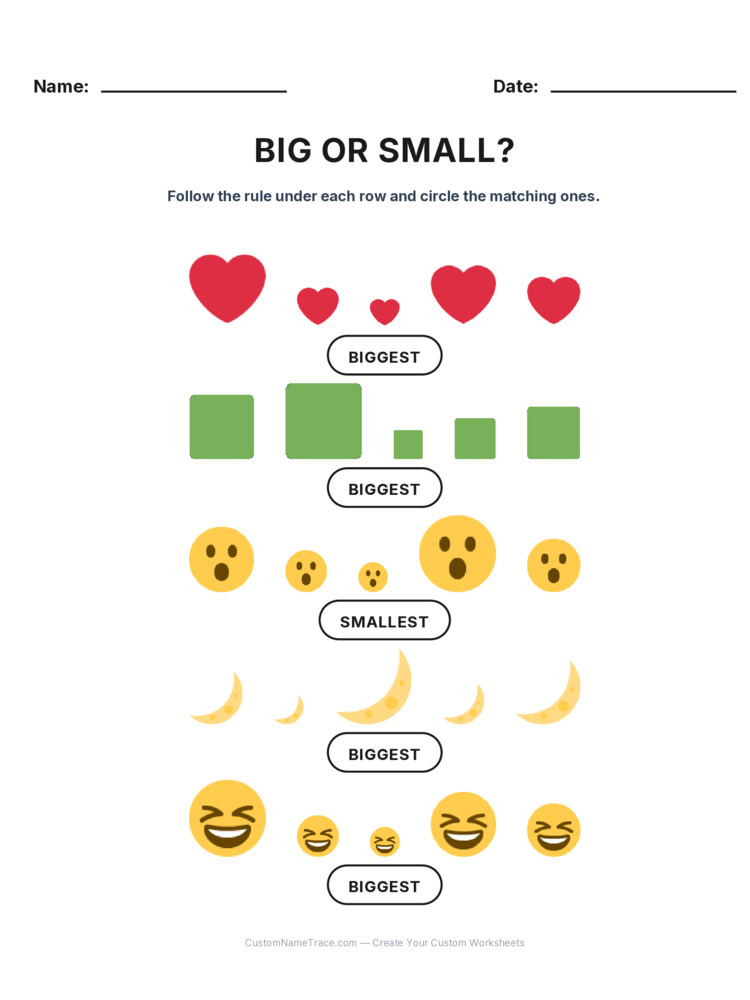 Kindergarten Size Sorting logic worksheet 30 for kids