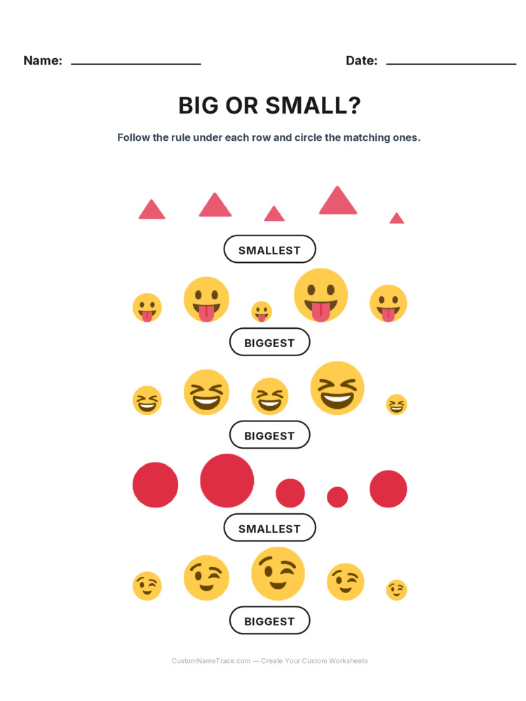 Kindergarten Size Sorting logic worksheet 4 for kids