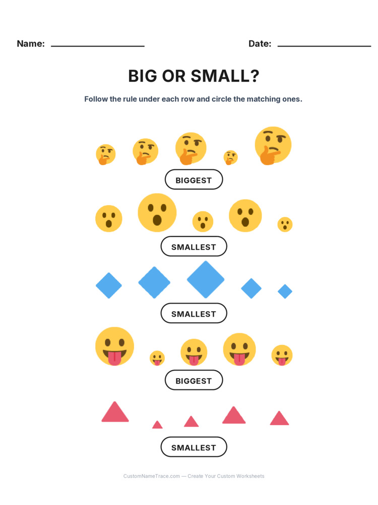 Kindergarten Size Sorting logic worksheet 5 for kids