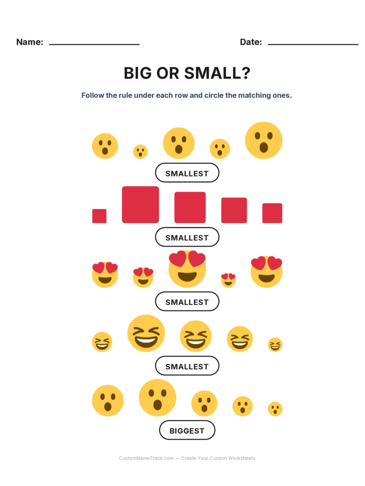 Kindergarten Size Sorting logic worksheet 6 for kids