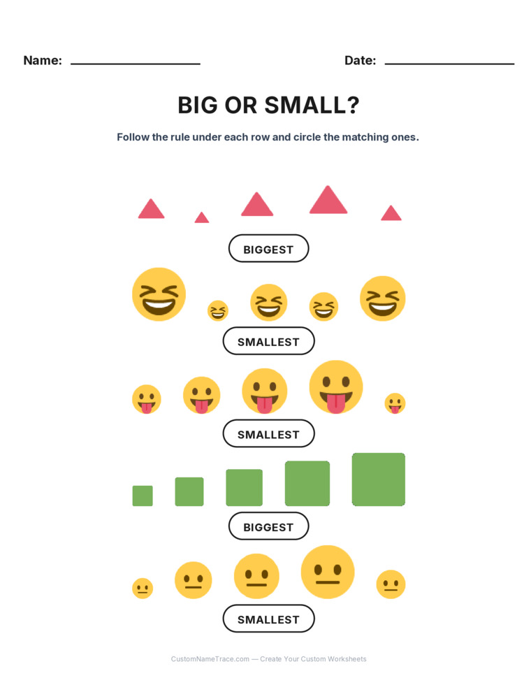 Kindergarten Size Sorting logic worksheet 7 for kids