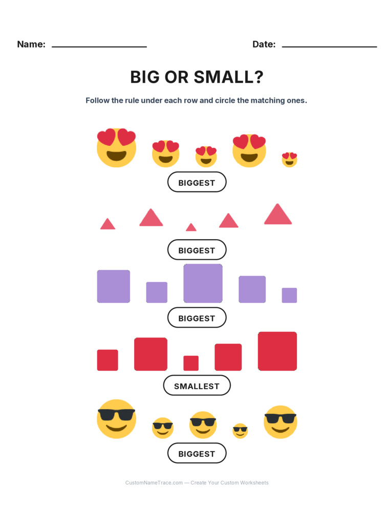 Kindergarten Size Sorting logic worksheet 8 for kids