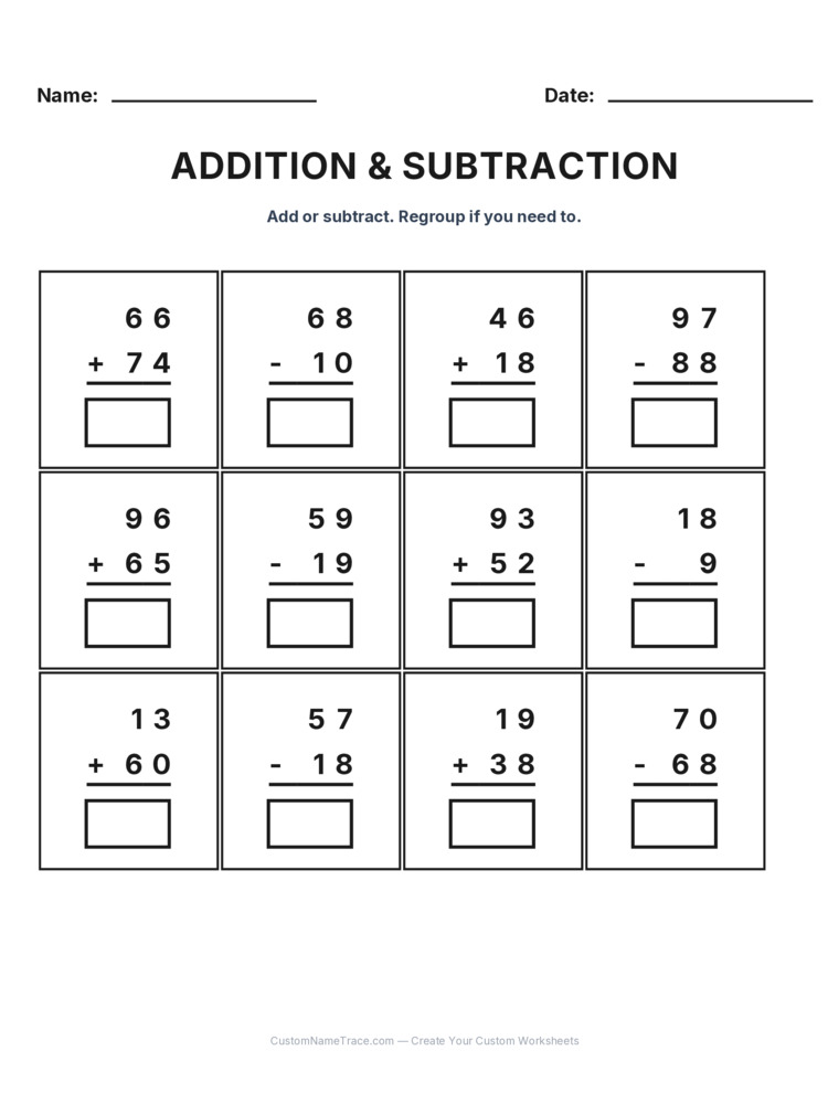 addition & subtraction mixed review - a bundle of 10 printable worksheets for kids