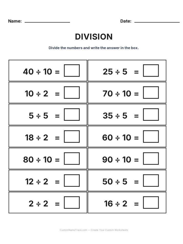 division intro facts - a bundle of 10 printable worksheets for kids