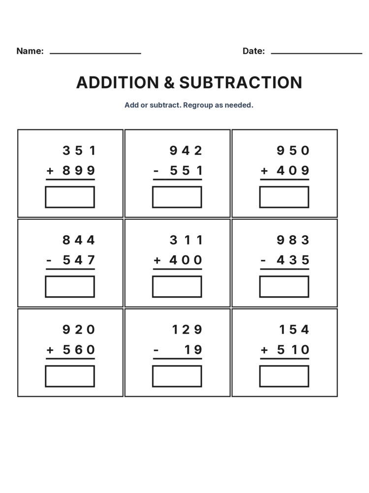 addition & subtraction mixed review - a bundle of 10 printable worksheets for kids
