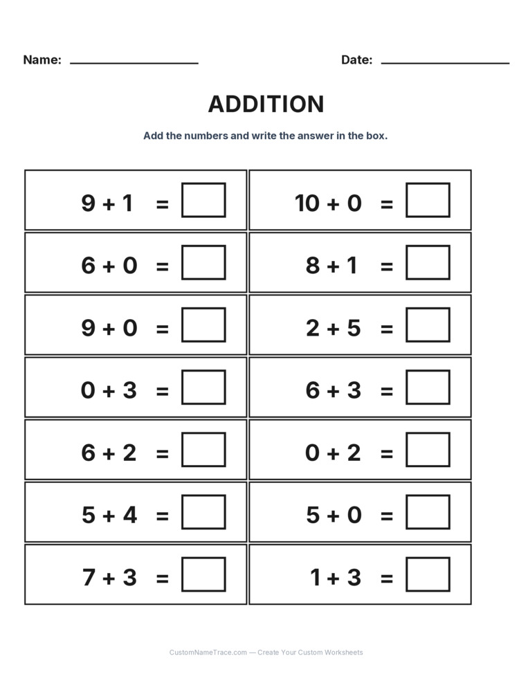 addition within 10 - a bundle of 10 printable worksheets for kids