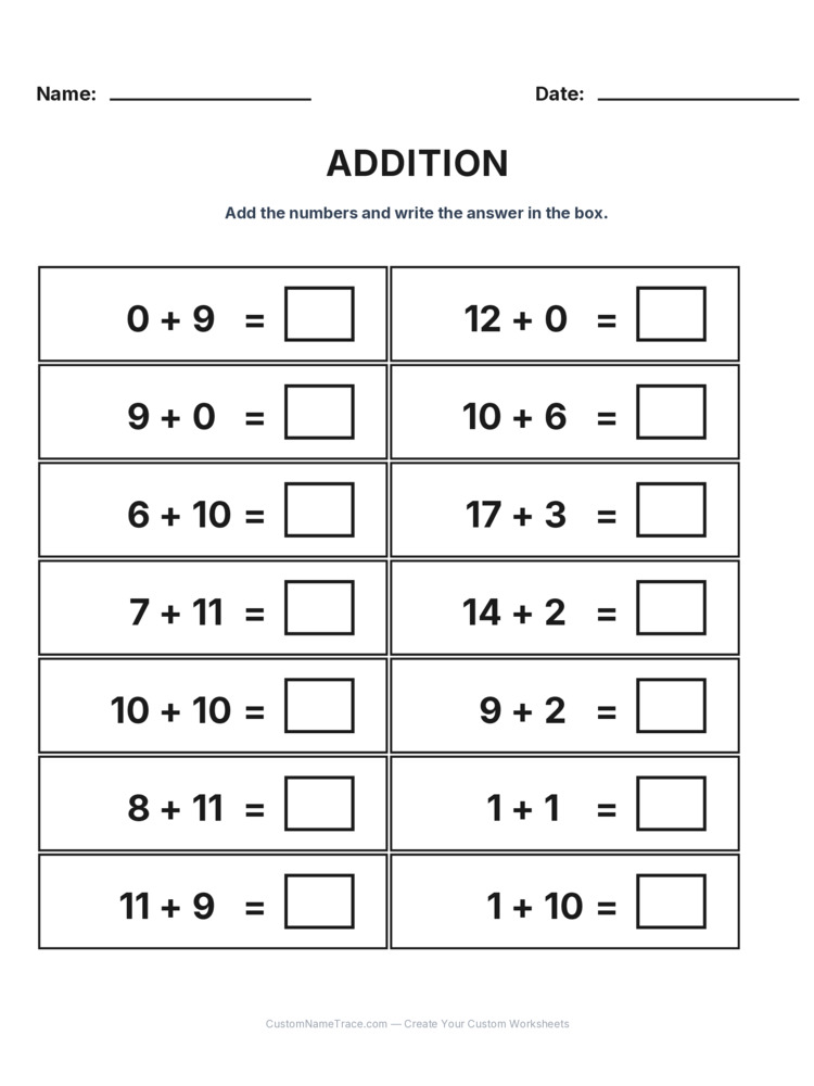 Grade 1 Addition Within 20 worksheet 10 for kids