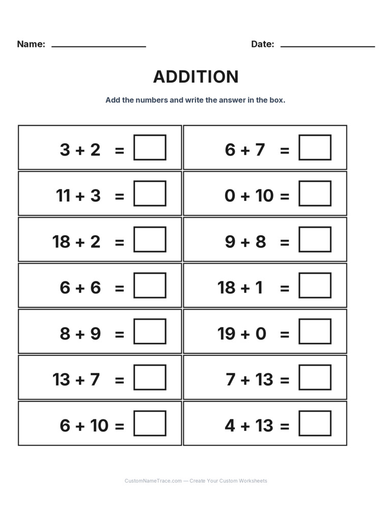 Grade 1 Addition Within 20 worksheet 22 for kids