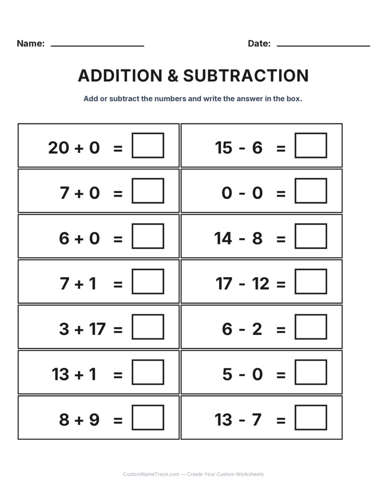 Grade 1 Addition & Subtraction Mixed Review worksheet 11 for kids