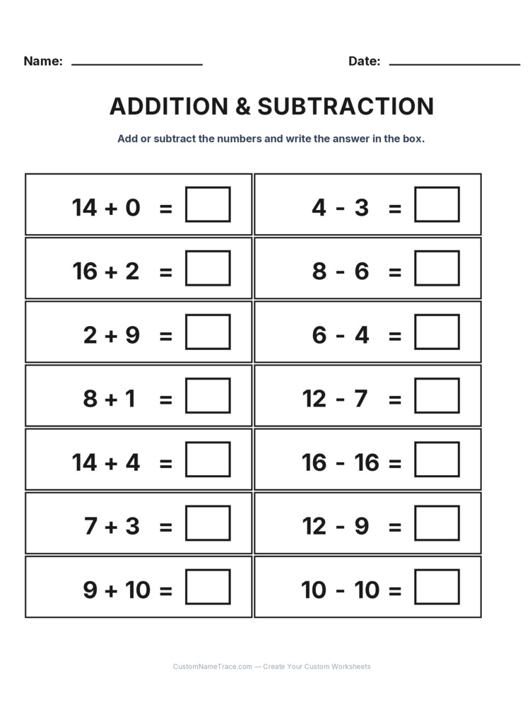 Grade 1 Addition & Subtraction Mixed Review worksheet 15 for kids